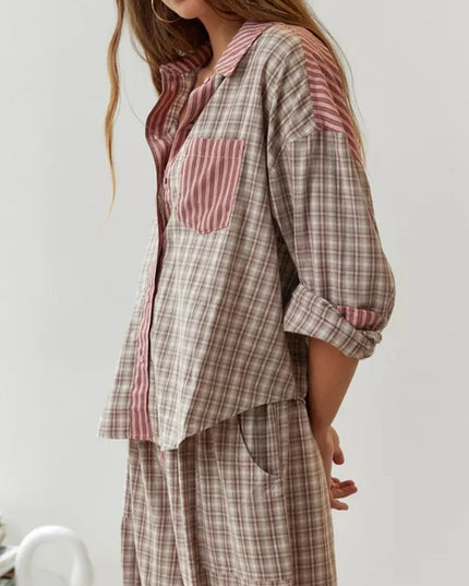 Women's Two-Tone Check Pajamas with a Contrast Pocket