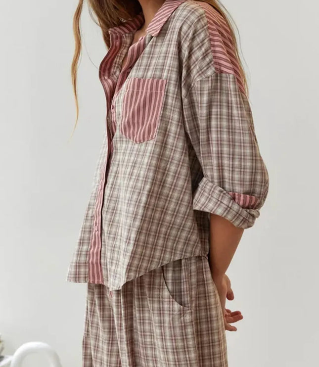 Women's Two-Tone Check Pajamas with a Contrast Pocket