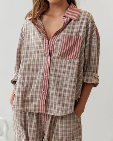 Women's Two-Tone Check Pajamas with a Contrast Pocket