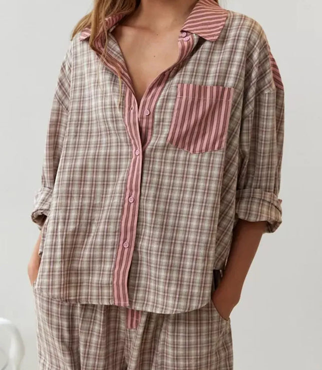 Women's Two-Tone Check Pajamas with a Contrast Pocket