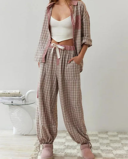 Women's Two-Tone Check Pajamas with a Contrast Pocket