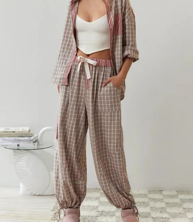 Women's Two-Tone Check Pajamas with a Contrast Pocket