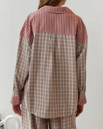 Women's Two-Tone Check Pajamas with a Contrast Pocket