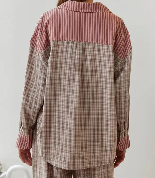 Women's Two-Tone Check Pajamas with a Contrast Pocket