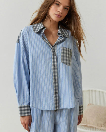 Women's Two-Tone Check Pajamas with a Contrast Pocket