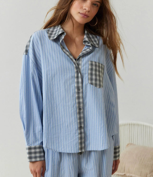 Women's Two-Tone Check Pajamas with a Contrast Pocket