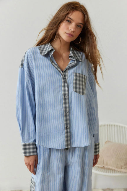 Women's Two-Tone Check Pajamas with a Contrast Pocket