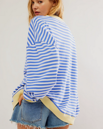 Women's Two-Tone Stripe Sweatshirt with a Relaxed Drop Shoulder