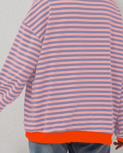 Women's Two-Tone Stripe Sweatshirt with a Relaxed Drop Shoulder