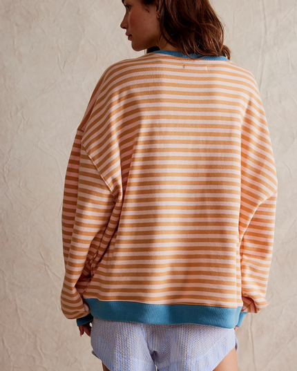 Women's Two-Tone Stripe Sweatshirt with a Relaxed Drop Shoulder