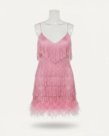 Women's V-Neck Flapper Dress with Sequins and Fringe
