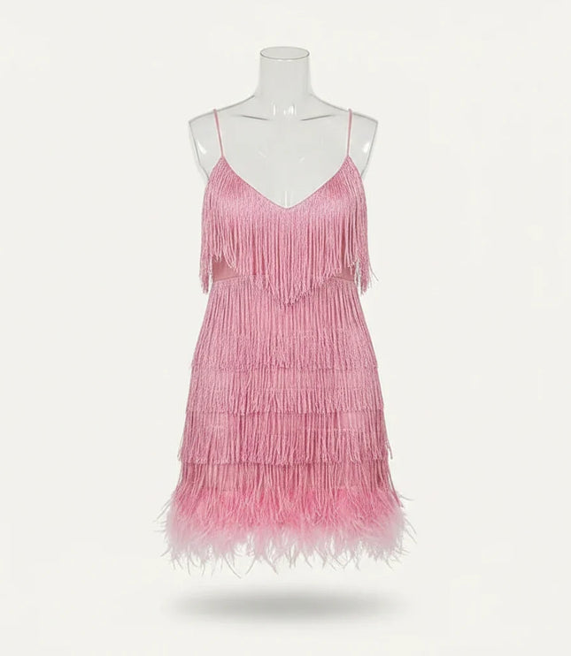 Women's V-Neck Flapper Dress with Sequins and Fringe