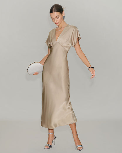 Women's V-Neck Tiered Summer Wedding Guest Midi Dress