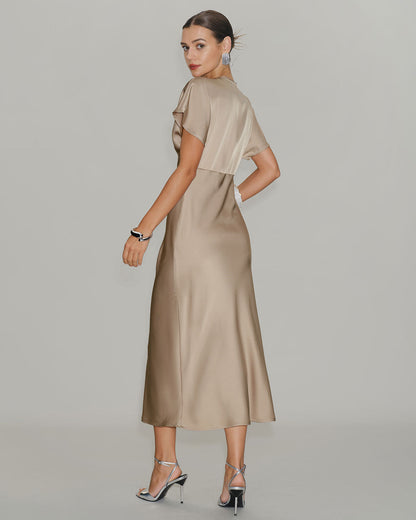 Women's V-Neck Tiered Summer Wedding Guest Midi Dress