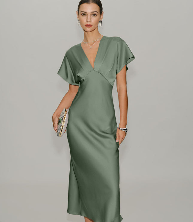 Women's V-Neck Tiered Summer Wedding Guest Midi Dress