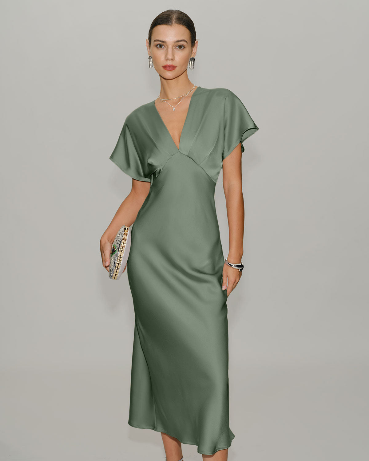 Women's V-Neck Tiered Summer Wedding Guest Midi Dress