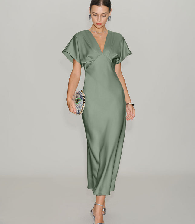 Women's V-Neck Tiered Summer Wedding Guest Midi Dress