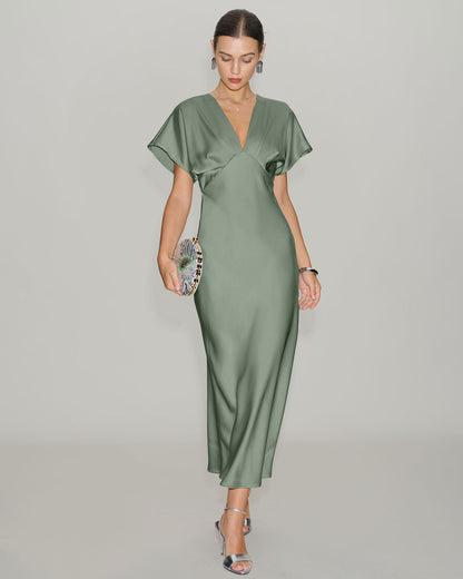 Women's V-Neck Tiered Summer Wedding Guest Midi Dress