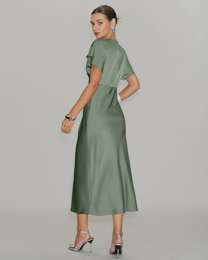 Women's V-Neck Tiered Summer Wedding Guest Midi Dress