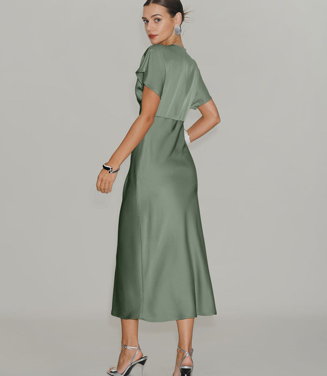 Women's V-Neck Tiered Summer Wedding Guest Midi Dress
