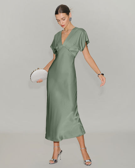 Women's V-Neck Tiered Summer Wedding Guest Midi Dress