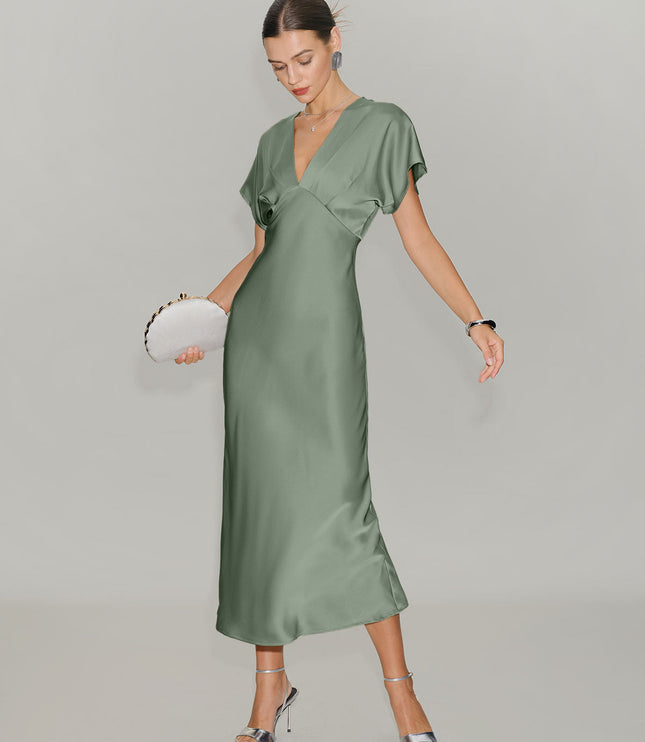 Women's V-Neck Tiered Summer Wedding Guest Midi Dress