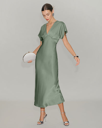 Women's V-Neck Tiered Summer Wedding Guest Midi Dress