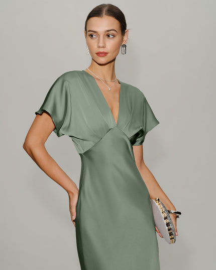 Women's V-Neck Tiered Summer Wedding Guest Midi Dress