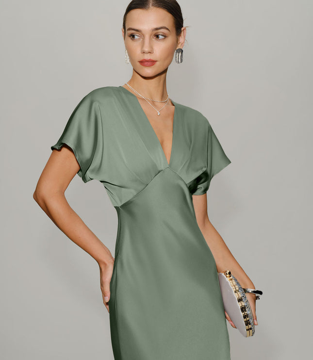 Women's V-Neck Tiered Summer Wedding Guest Midi Dress