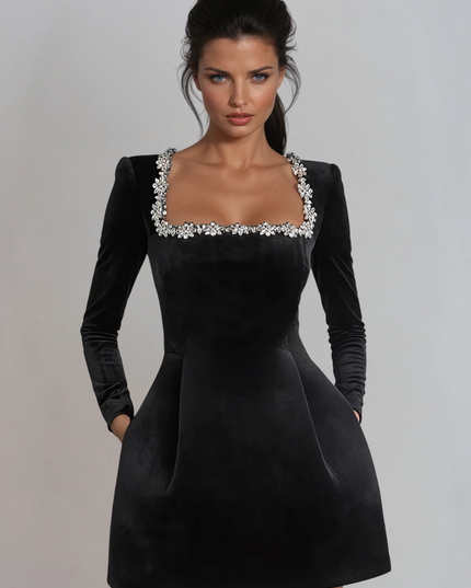 Women's Velvet Wedding Guest Mini Cocktail Party Dress