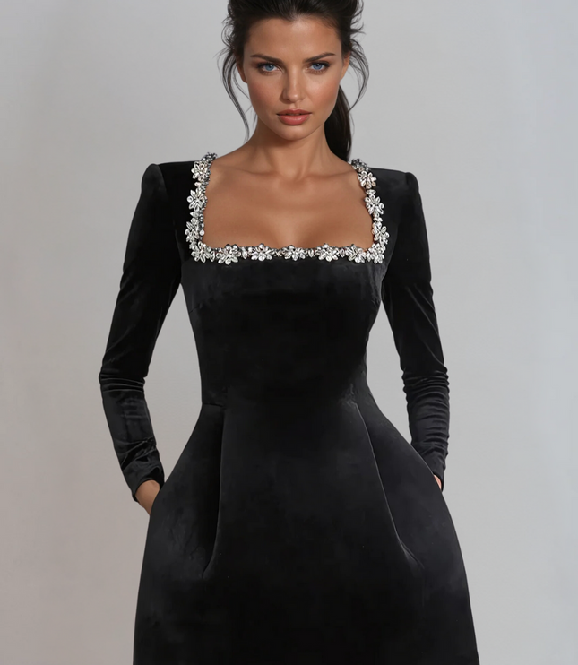 Women's Velvet Wedding Guest Mini Cocktail Party Dress