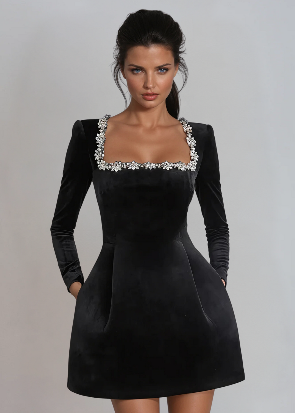 Women's Velvet Wedding Guest Mini Cocktail Party Dress