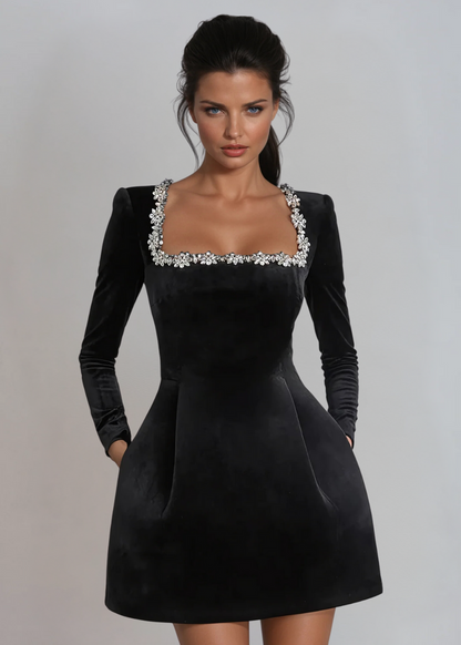 Women's Velvet Wedding Guest Mini Cocktail Party Dress