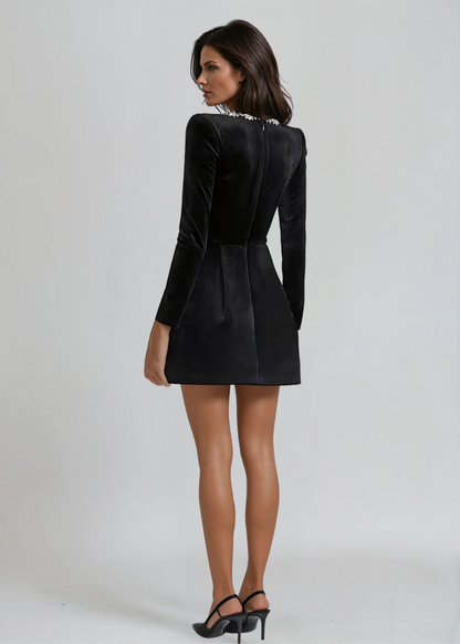 Women's Velvet Wedding Guest Mini Cocktail Party Dress