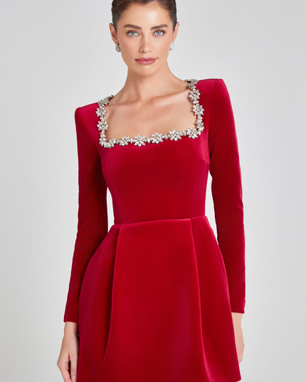 Women's Velvet Wedding Guest Mini Cocktail Party Dress