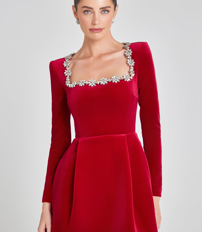 Women's Velvet Wedding Guest Mini Cocktail Party Dress