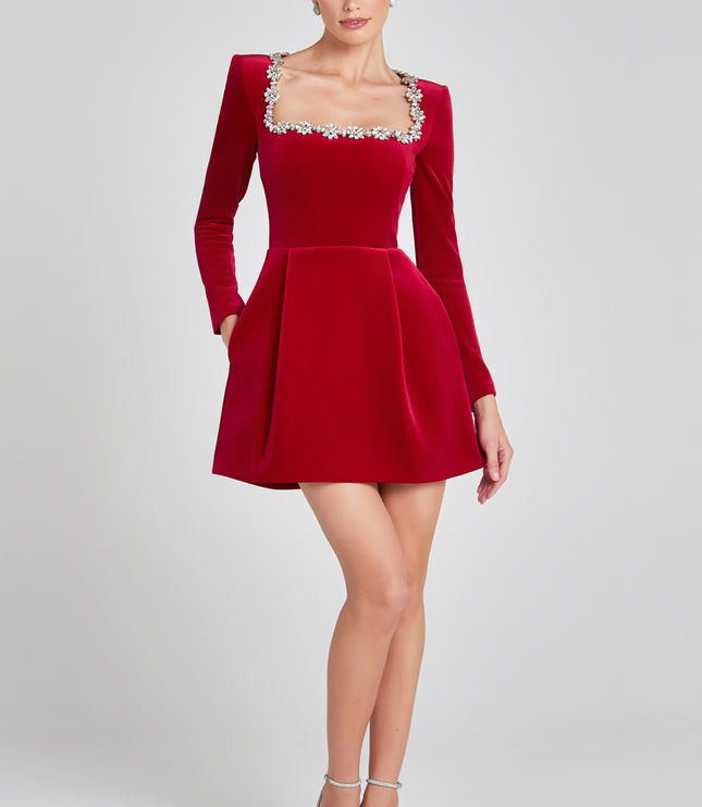 Women's Velvet Wedding Guest Mini Cocktail Party Dress