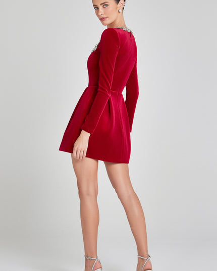 Women's Velvet Wedding Guest Mini Cocktail Party Dress