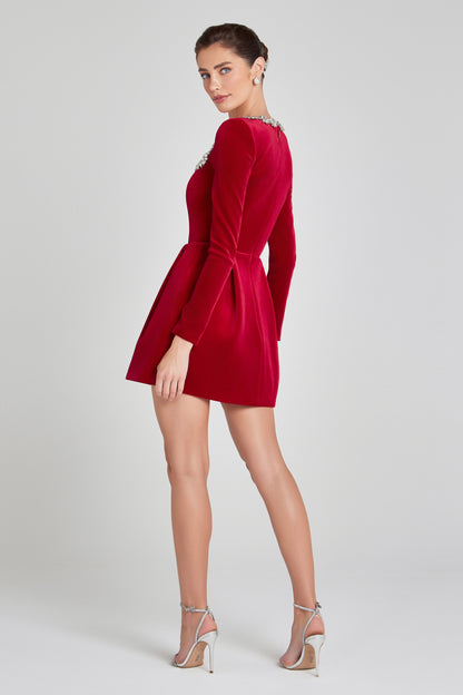Women's Velvet Wedding Guest Mini Cocktail Party Dress