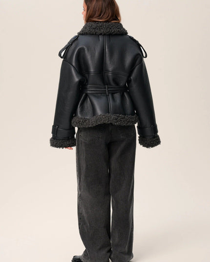 Women's Warm Faux Shearling Aviator Winter Jacket