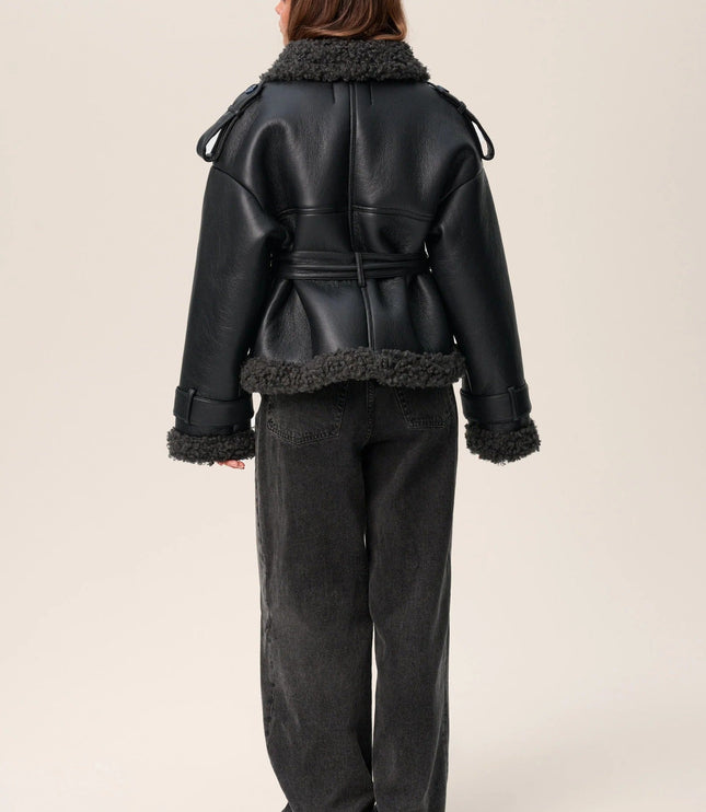 Women's Warm Faux Shearling Aviator Winter Jacket