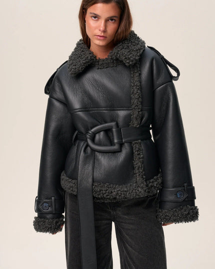 Women's Warm Faux Shearling Aviator Winter Jacket