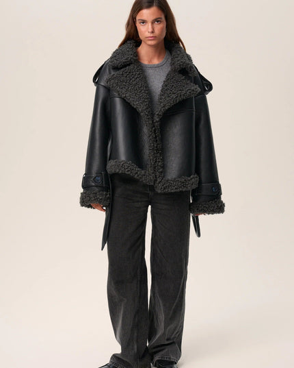 Women's Warm Faux Shearling Aviator Winter Jacket