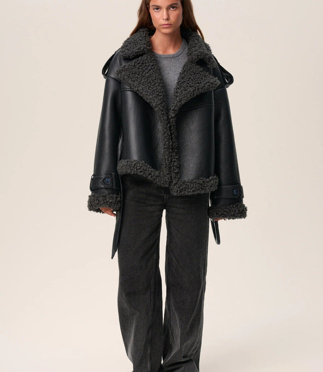 Women's Warm Faux Shearling Aviator Winter Jacket