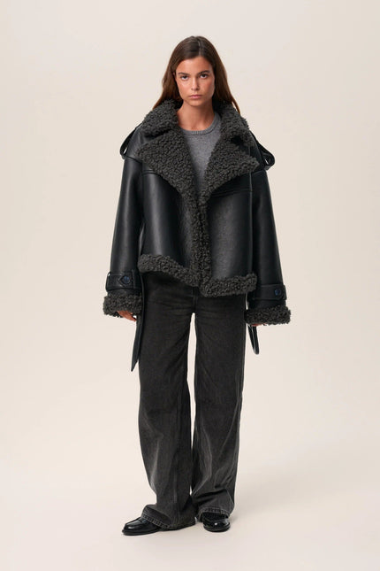 Women's Warm Faux Shearling Aviator Winter Jacket