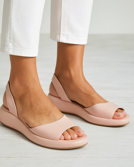 Women's Wedge Sandals with a Curved Strap and Elastic Back