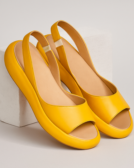 Women's Wedge Sandals with a Curved Strap and Elastic Back