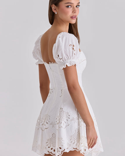 Women's White Cotton Mini Dress for Summer Weddings