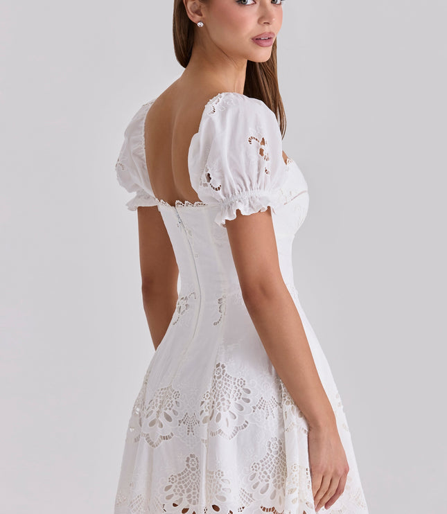 Women's White Cotton Mini Dress for Summer Weddings