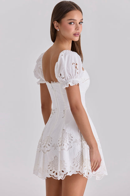 Women's White Cotton Mini Dress for Summer Weddings